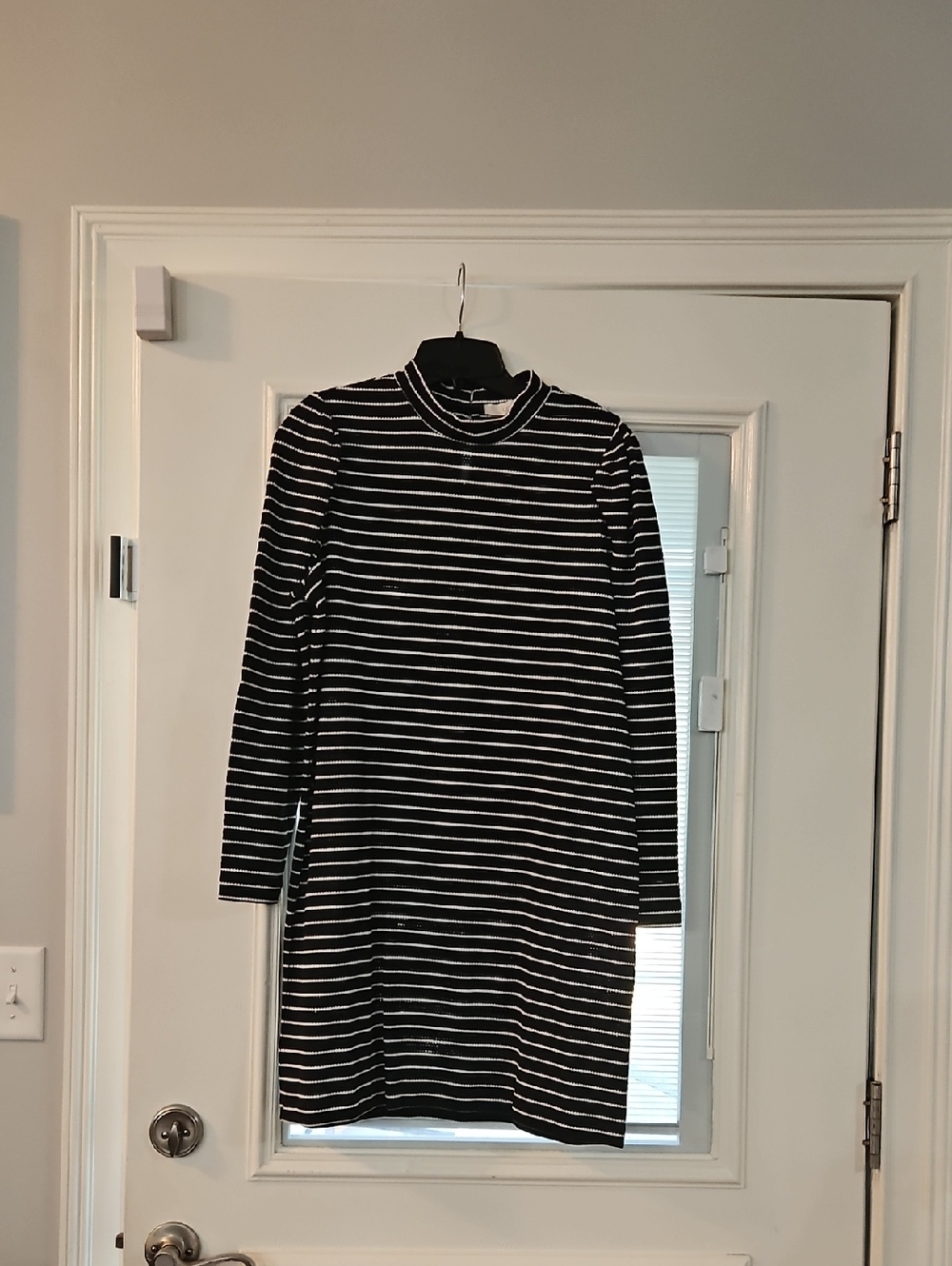 LOFT Black and White Striped Long-Sleeve Dress